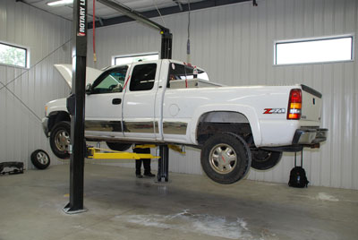 pickup truck being inspected