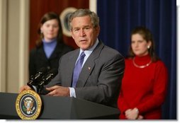 President George W. Bush gives remarks on the economy with members of tax families present in room 450 of the Eisenhower Executive Office Building on February 19, 2004.  White House photo by Paul Morse