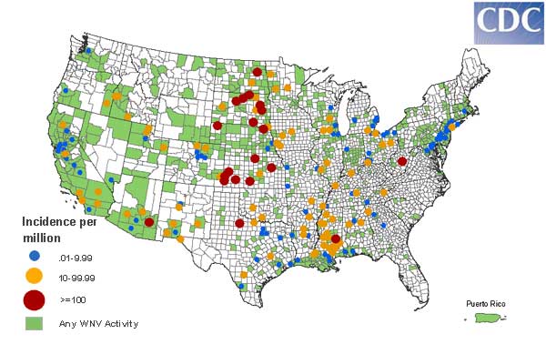 West Nile Virus Incidence Map 