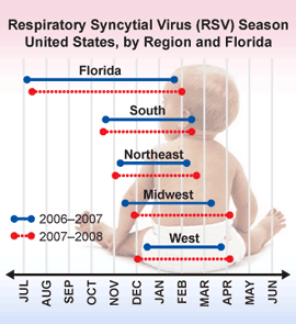 Chart: Respiratory Syncytial Virus (RVS) Season. United States, by Region and Florida
