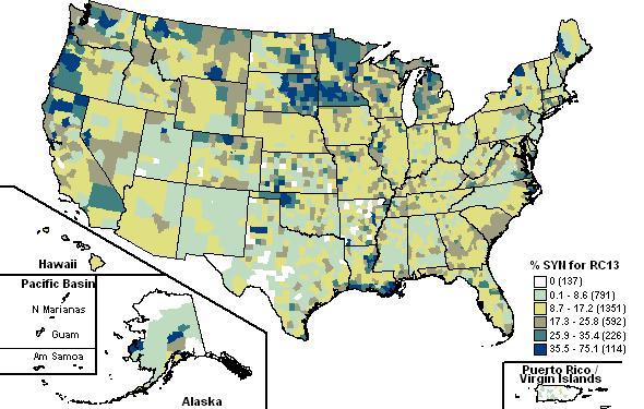 National Summary Map - Percent of Staff by Wetlands and Wildlife Resource Concern