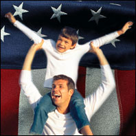 Photo: cheering father and son