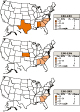 Cotton dust: Percent of exposures exceeding the NIOSH recommended exposure limit by state, OSHA samples, 1980–2003