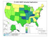 U.S. map showing the number of FY2003 WHIP applications that were not funded, by State.