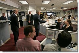 President George W. Bush addresses the media during a visit to FEMA headquarters Friday, Sept. 23, 2005.  White House photo by Paul Morse