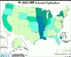 U.S. map showing the number of WRP applications that were not funded during FY 2002.