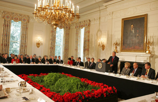 President George W. Bush speaks to a meeting of the National Governors Association Monday, Feb. 25, 2008, in the State Dining Room of the White House. White House photo by Joyce N. Boghosian