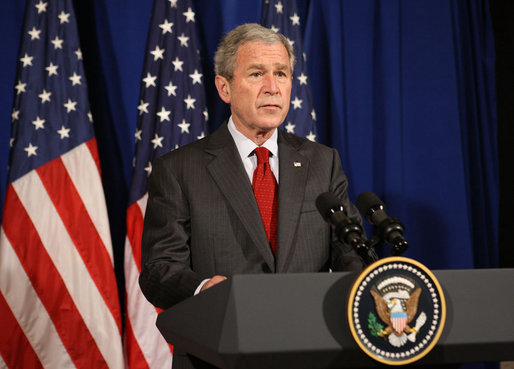 President George W. Bush addresses his remarks Tuesday, Feb. 19, 2008 in Dar es Salaam, Tanzania, regarding the independence of Kosovo. White House photo by Eric Draper