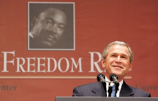 President George W. Bush gives remarks at Georgetown University's "Let Freedom Ring" celebration honoring Dr. Martin Luther King, Jr. at the Kennedy Center for the Performing Arts on Monday, January 17, 2005. White House photo by Paul Morse.