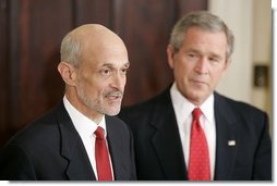 President George W. Bush presents Judge Michael Chertoff as his nominee to be the Secretary of Homeland Security in the Roosevelt Room Tuesday, Jan. 11, 2005.  White House photo by Paul Morse