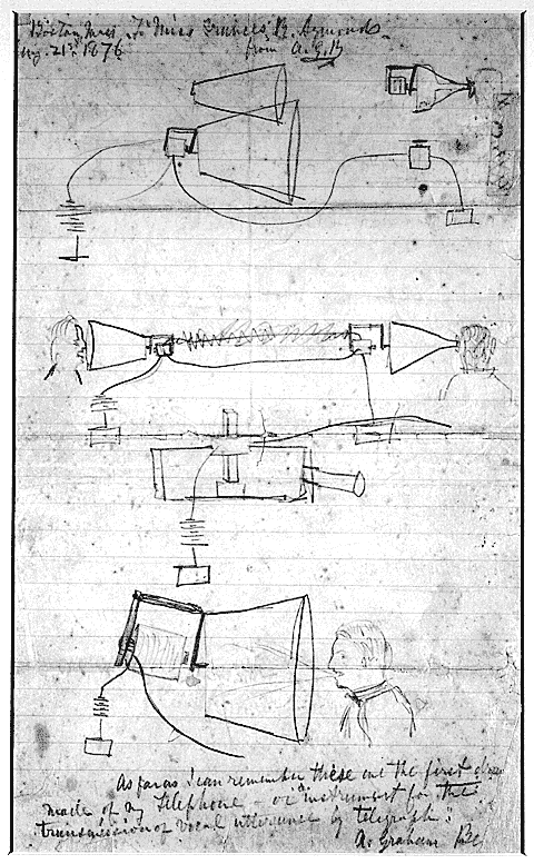 Image 1 of 2, Alexander Graham Bell's design sketch of the telep