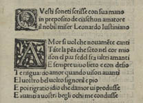 Questi soneti scrisse con sua mano in preposito de ciaschun amatore il nobil miser Leonardo Iustiniano.