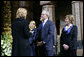 President George W. Bush and Mrs. Laura Bush are joined by Ukrainian President Viktor Yushchenko and his wife, first lady Kateryna Yushchenko, background, Tuesday, April 1, 2008, during a tour of St. Sophia’s Cathedral lead by the Director of the Sofiya Kyivska Museum, Larisa Rusenko, in Kyiv, Ukraine. White House photo by Chris Greenberg