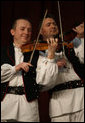 Traditional Croatian musicians play during the viewing by Mrs. Laura Bush of a dance ensemble performance, Saturday, April 5, 2008 in Zagreb. White House photo by Shealah Craighead