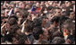 American flags are waved by some in the crowd at Zagreb's St. Mark's Square as President George W. Bush addresses the thousands who turned out to welcome him Saturday April 5, 2008. White House photo by Shealah Craighead