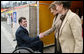 Mrs. Laura Bush is welcomed by Mr. Mikhail Terentyev, Secretary General of the Russian Paralympic Committee, to Central Sochi Stadium in Sochi Sunday, April 6, 2008. Mrs. Bush visited with the team before departing Sochi for Washington, D.C. White House photo by Shealah Craighead