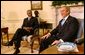 President George W. Bush meets with United Nations Secretary General Kofi Annan in the Oval Office Wednesday, Nov 13. "I'm grateful for your leadership at the United Nations. A while ago the United Nations Security Council made a very strong statement that we, the world, expects Saddam Hussein to disarm for the sake of peace," said President Bush during the afternoon meeting at the White House. White House photo by Tina Hager