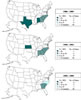 Cotton dust:  Percent of exposures exceeding the NIOSH recommended exposure limit by state, OSHA samples, 1980–1999