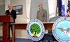 Deputy Secretary of Education Raymond Simon speaks at the podium while Deputy Secretary of Defense Gordon England stands beside him before signing a Memorandum of Understanding at the Pentagon, June 25, 2008.  