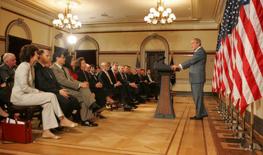 President George W. Bush speaks during a briefing on comprehensive immigration reform Tuesday, June 26, 2007, in the Eisenhower Executive Office Building. Said the President, "The first thing that we've got to recognize in the country is that the system isn't working. The immigration system needs reform. The status quo is unacceptable." White House photo by Joyce N. Boghosian