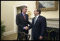 Tony Snow and Scott McClellan talk in the Oval Office Private Dining Room before joining the President in his announcement that Tony Snow is coming to the White House as the new press secretary Wednesday, April 26, 2006. White House photo by Eric Draper