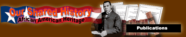 Our Shared History flag logo with Booker T. Washington, Carver documents, and old books