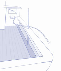 Figura 2. Un guiacabos instalado sobre la cubierta que "guía" la línea hacia afuera de la embarcación y minimiza el área donde la línea pudiera crear una situación de peligro. Ilustración de Media Stream.