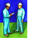 Supervisor performing a safety check on a worker