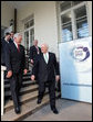 Vice President Dick Cheney and Lithuanian President Valdus Adamkus walk together after the conclusion of a bilateral meeting Wednesday, May 3, 2006 in Vilnius, Lithuania. The Vice President was welcomed to the Presidential Palace to discuss regional issues prior to Thursday's Vilnius Conference 2006, a summit gathering leaders of the Baltic and Black Sea regions. White House photo by David Bohrer