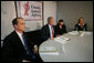 President George W. Bush participates in a roundtable discussion on Housing Counseling, Tuesday, July 1, 2008, as Secretary of Housing and Urban Development Steve Preston looks on at Family Service Agency Inc. in North Little Rock, Arkansas. White House photo by Joyce N. Boghosian