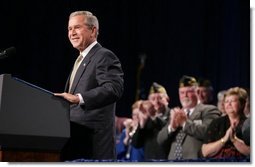 President George W. Bush speaks at the Veterans of Foreign Wars convention in Cincinnati, Ohio, Monday, Aug. 16, 2004.  White House photo by Paul Morse