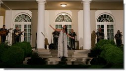 Singer Shaila Durcal and the Mariachi Campanas de America entertain President George W. Bush, Laura Bush, and their guests in the Rose Garden Monday evening, May 5, 2008, during a social dinner at the White House in honor of Cinco de Mayo. White House photo by Chris Greenberg