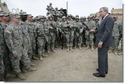 President George W. Bush visits U.S. Army soldiers following a training demonstration at Fort Irwin, Calif., Wednesday, April 4, 2007. White House photo by Eric Draper