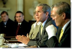 President George W. Bush addresses the media during a Cabinet meeting at the White House Wednesday, July 31. White House photo by Eric Draper.