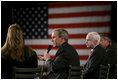 President George W. Bush leads the discussion with participants at the Wings Over the Rockies Air and Space Museum Monday, March 21, 2005. The Denver ‘Conversation on Strengthening Social Security’ was the last of the day in the president’s travels.