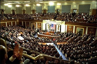 President George W. Bush delivers his State of the Union address to the nation and a joint session of Congress in the House Chamber at the U.S. Capitol Tuesday, Jan. 28, 2003. 