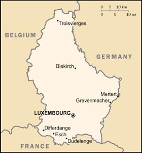 Map of Luxembourg, courtesy of The World Factbook