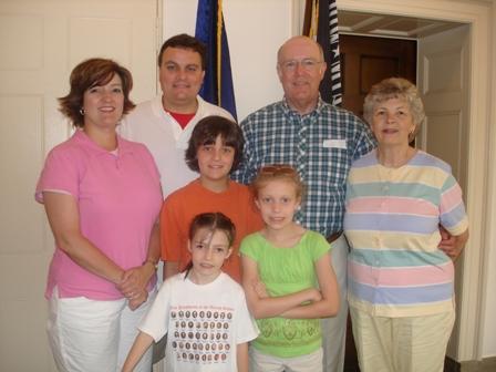 Constituents from Nicholasville and Owensboro visit DC on June 14, 2007. Pictured from left to right: Catherine, Kim, William, Rachel, and Charles Thomas.  Jim and Bett Hensley.