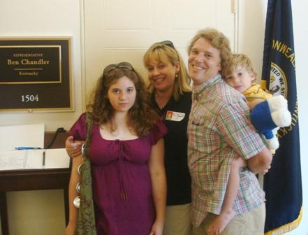 The Maines family from Georgetown visit Congressman Ben Chandler's office on July 13, 2007.  Pictured from left to right: Elizabeth, Leah, Kevin, and Jackson.