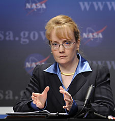 Deputy Administrator Shana Dale addresses reporters at the FY 2009 budget press briefing on Feb. 4, 2008.