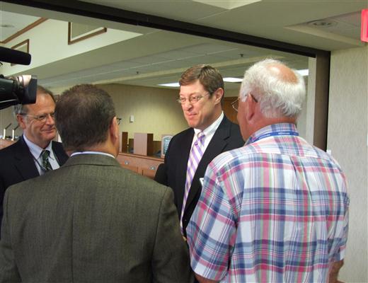 Congressman Chandler sharing a laugh with local journalists Larry Dale Keeling,  Greg Stotelmyer and Ronnie Ellis