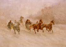 Horses Pulling Sleighs in Snow