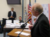 January 16, 2008: Congressman Berman speaks at a press conference following the Ways and Means Committee’s hearing on his Social Security Fairness Act, H.R. 82.  Stacked behind him is a petition with 400,000 teachers’ signatures in support of the bill.