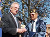 Congressman Howard L. Berman awards City of San Fernando resident Ralph Alaniz, Commander, American Legion Post 176 - San Fernando, the Good Conduct Medal which he did not receive when he was discharged from the U.S. Air Force 43 years ago.
