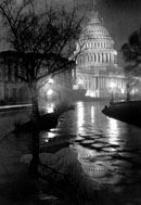 A Night View of the U.S. Capitol in the Rain