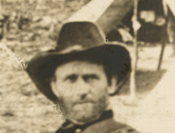 Detail of man's head in photo captioned General Grant at City Point