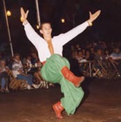 Michael Kuszczak performing seated high-kick, 1993. Photo: Zenon Kuszczak