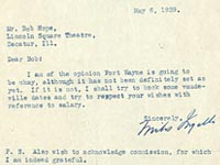 Verso of letter from William Jacobs Agency with Bob Hope's Notes