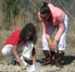 Students on a Learning Expedition at the Chattanooga Nature Center dig for fossils.