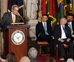 Fred S. Zeidman, Chairman, United States Holocaust Memorial Council, speaks during the Days of Remembrance ceremony in the Capitol Rotunda, Washington, D.C., April 2003.